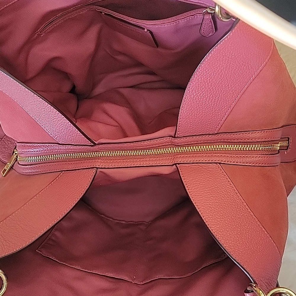 COACH Lexy Large Pink Rose Pebbled Leather Suede Double Handle Shoulder‎ Bag - Picture 4 of 13